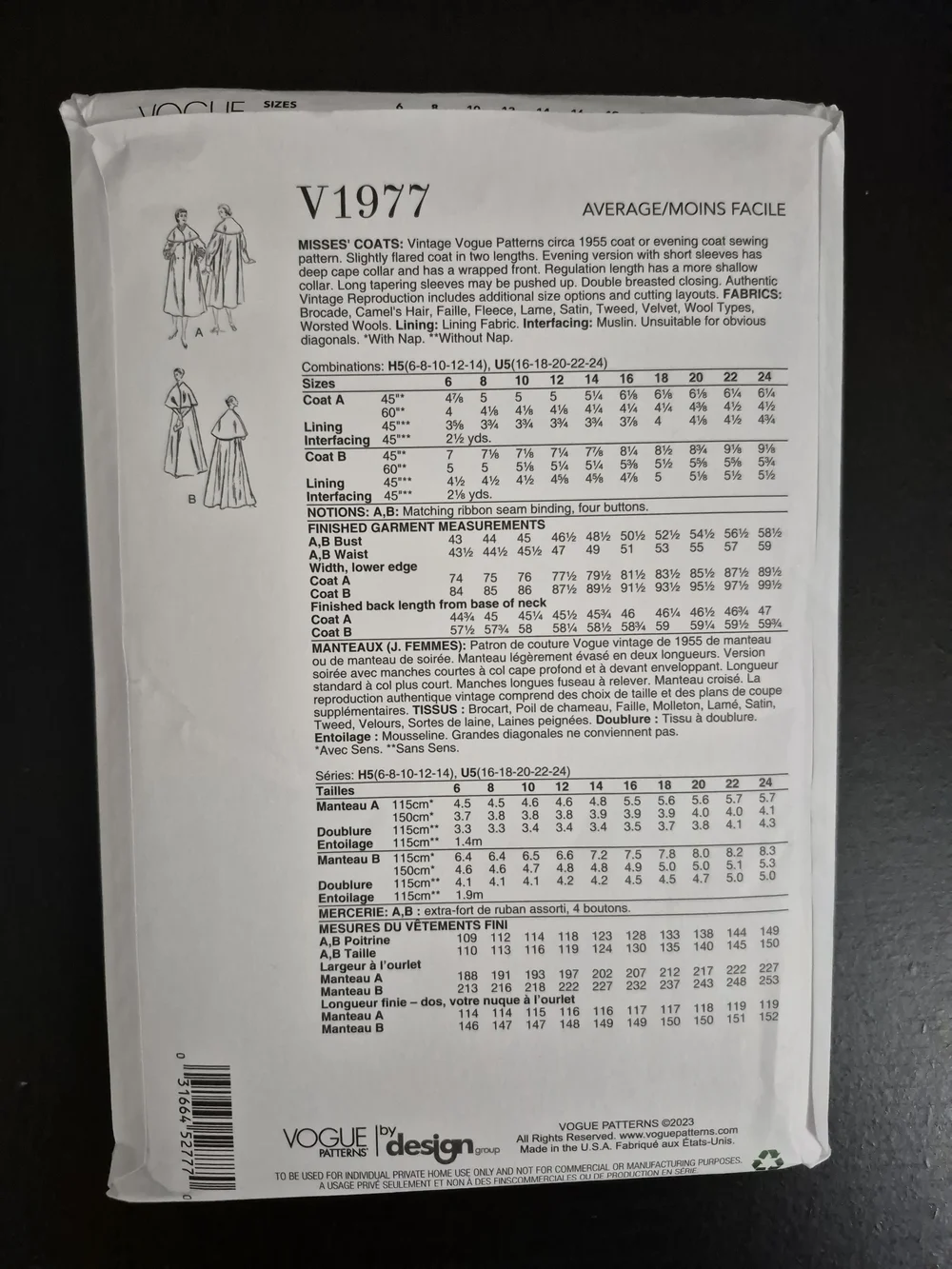 Vogue Pattern V1977 Vintage Circa 1955 Design *UNCUT*
